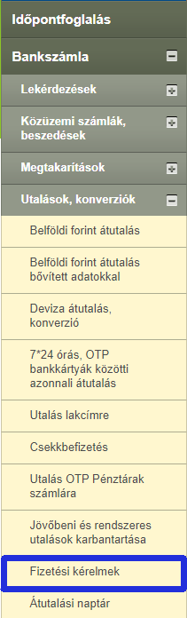 OTP internetbankbank menü